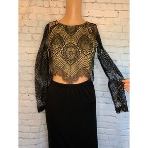 ANGL Lace Black&Tan Crop Top nwot size small